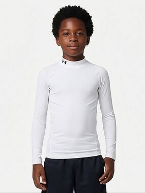 Under Armour UA Boys' ColdGear Mock Neck Logo Long Sleeve Shirt Size YLG